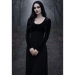 Shape FX Women’s Black Velour‎ Maxi Dress Gothic Long Sleeve Bodycon Size 10